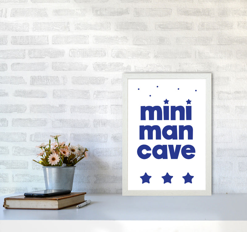 Mini Man Cave Navy Framed Nursey Wall Art Print A3 Oak Frame