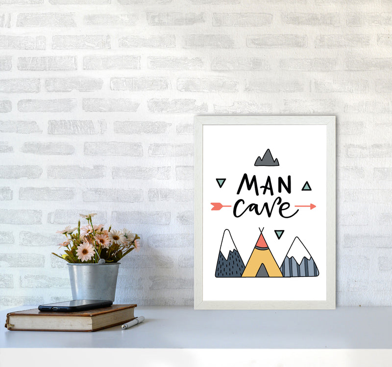 Man Cave Mountains Framed Typography Wall Art Print A3 Oak Frame
