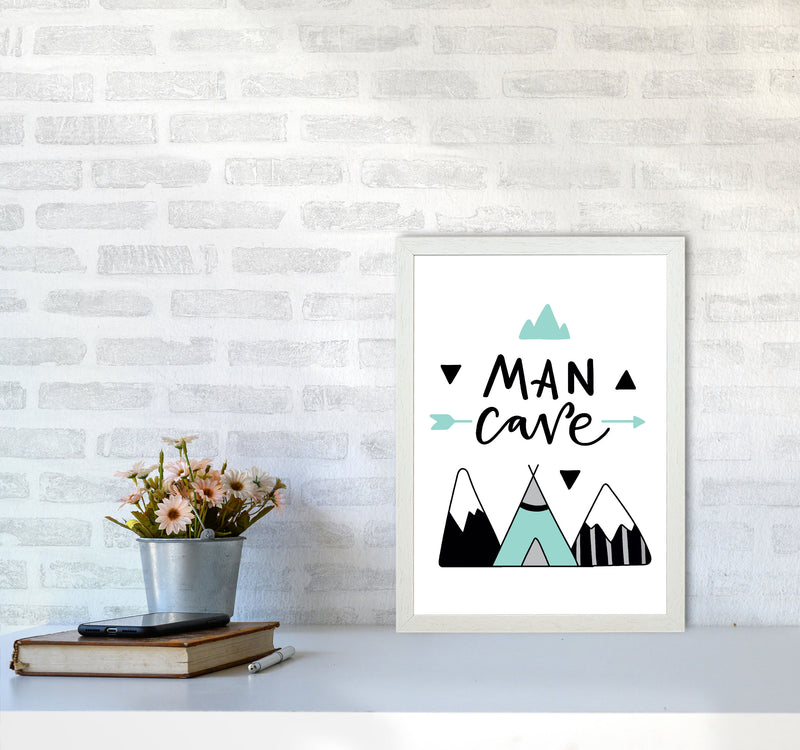 Man Cave Mountains Mint And Black Framed Typography Wall Art Print A3 Oak Frame