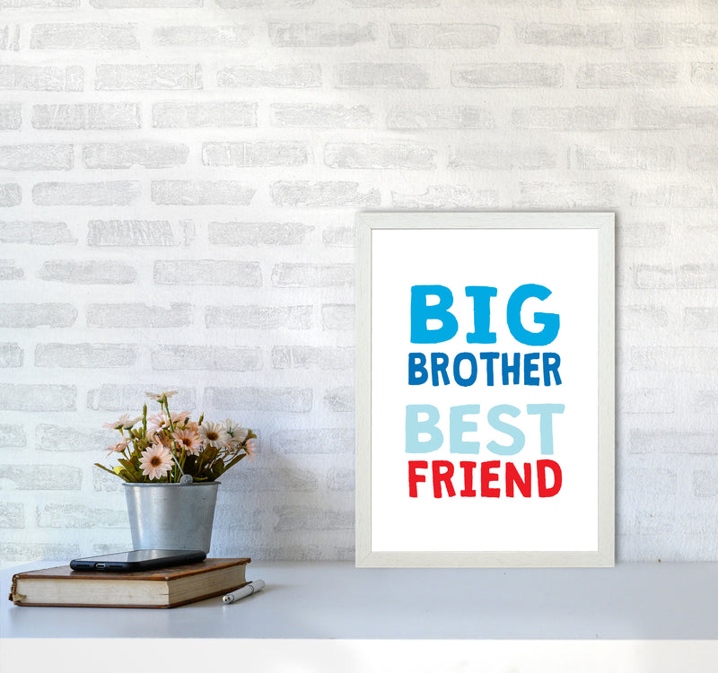 Big Brother Best Friend Blue Framed Typography Wall Art Print A3 Oak Frame