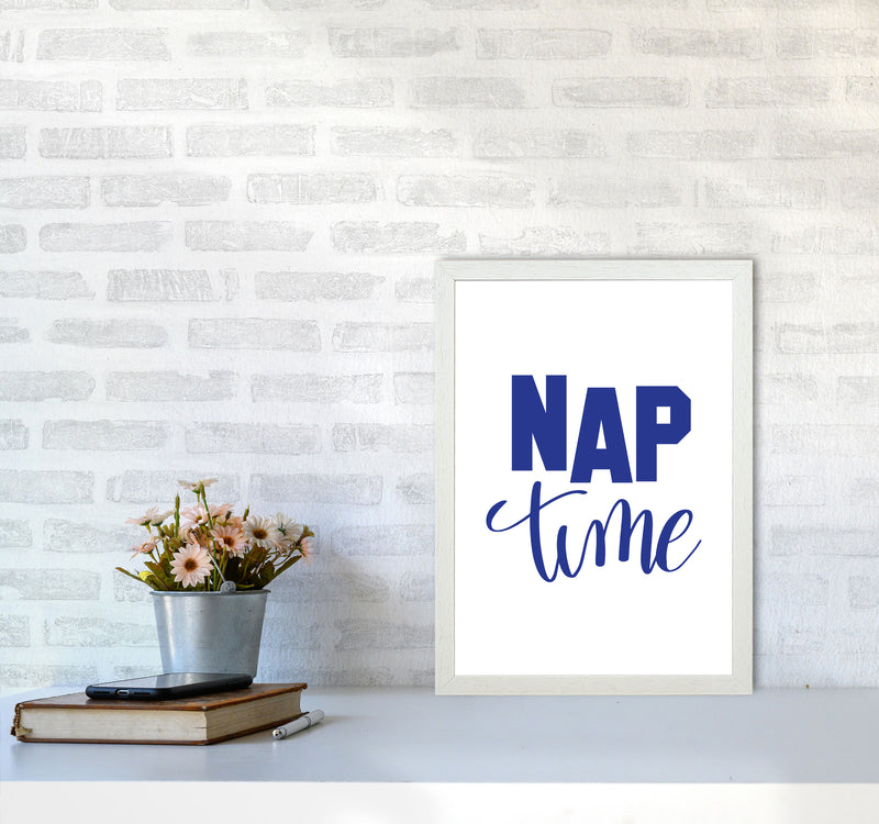 Nap Time Navy Framed Typography Wall Art Print A3 Oak Frame