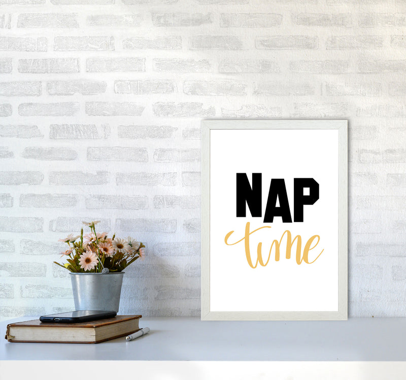 Nap Time Black And Mustard Framed Typography Wall Art Print A3 Oak Frame