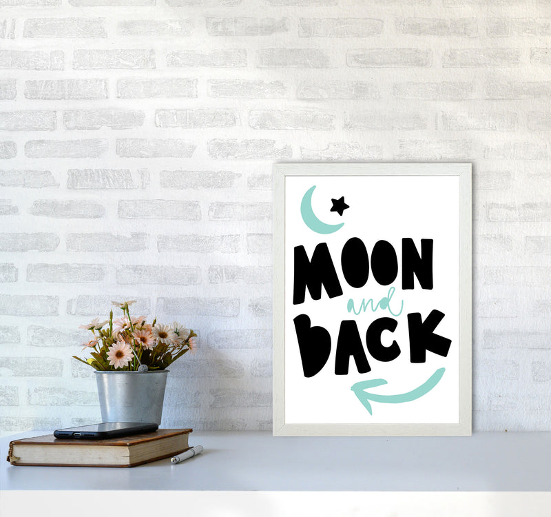 Moon And Back Black And Mint Framed Typography Wall Art Print A3 Oak Frame