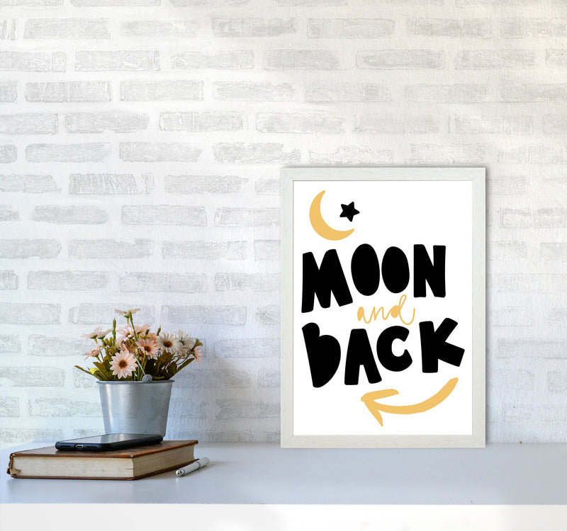 Moon And Back Mustard And Black Framed Typography Wall Art Print A3 Oak Frame