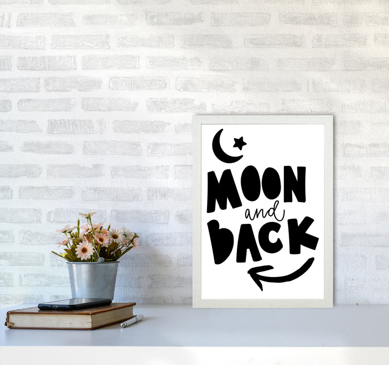 Moon And Back Black Framed Typography Wall Art Print A3 Oak Frame