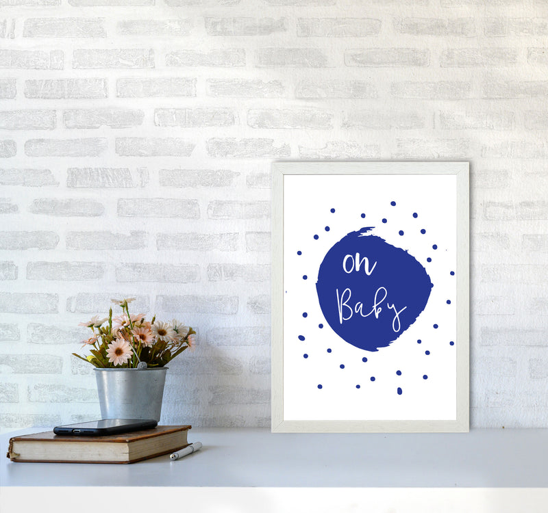 Oh Baby Navy Framed Typography Wall Art Print A3 Oak Frame