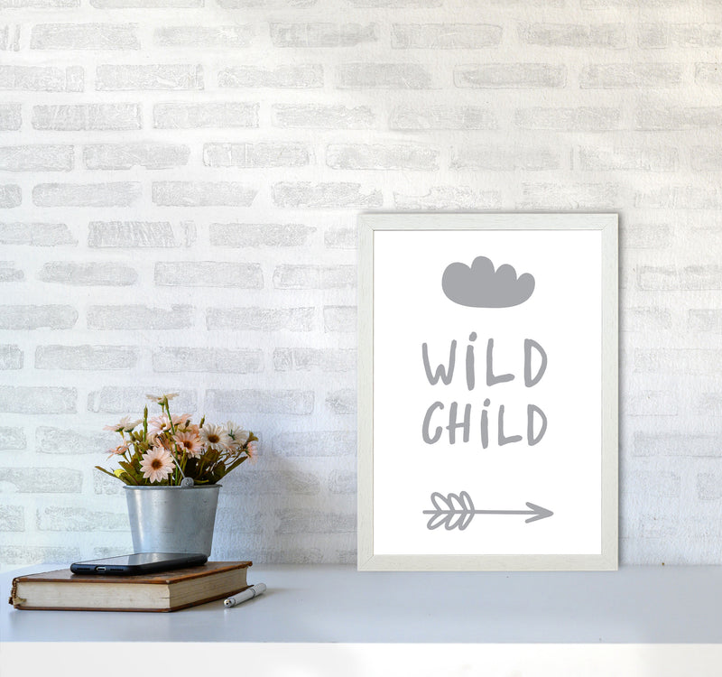 Wild Child Grey Framed Nursey Wall Art Print A3 Oak Frame