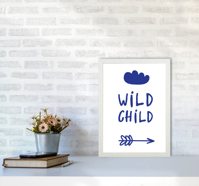 Wild Child Navy Framed Nursey Wall Art Print A3 Oak Frame