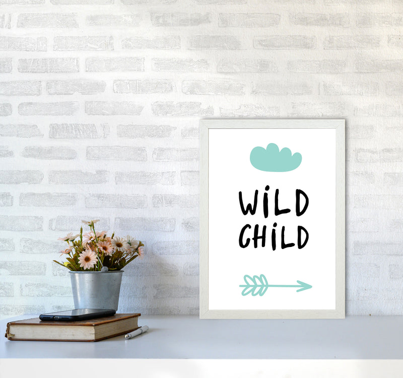 Wild Child Mint And Black Framed Nursey Wall Art Print A3 Oak Frame