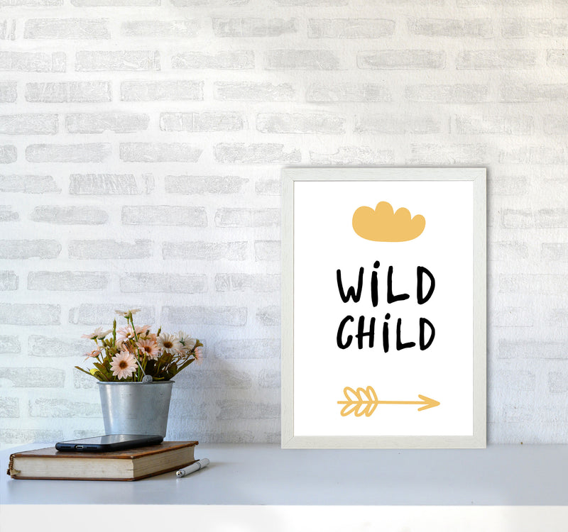Wild Child Mustard And Black Framed Nursey Wall Art Print A3 Oak Frame