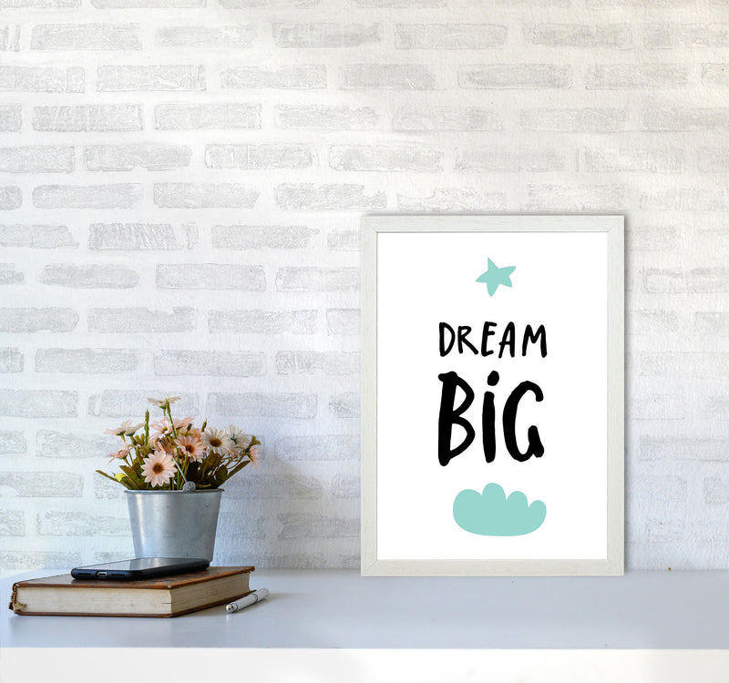 Dream Big Mint Cloud Framed Typography Wall Art Print A3 Oak Frame