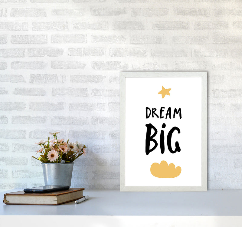 Dream Big Yellow Cloud Framed Typography Wall Art Print A3 Oak Frame