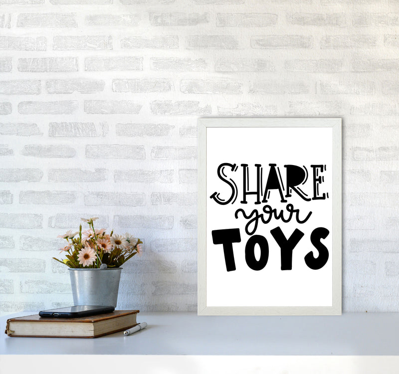Share Your Toys Framed Nursey Wall Art Print A3 Oak Frame