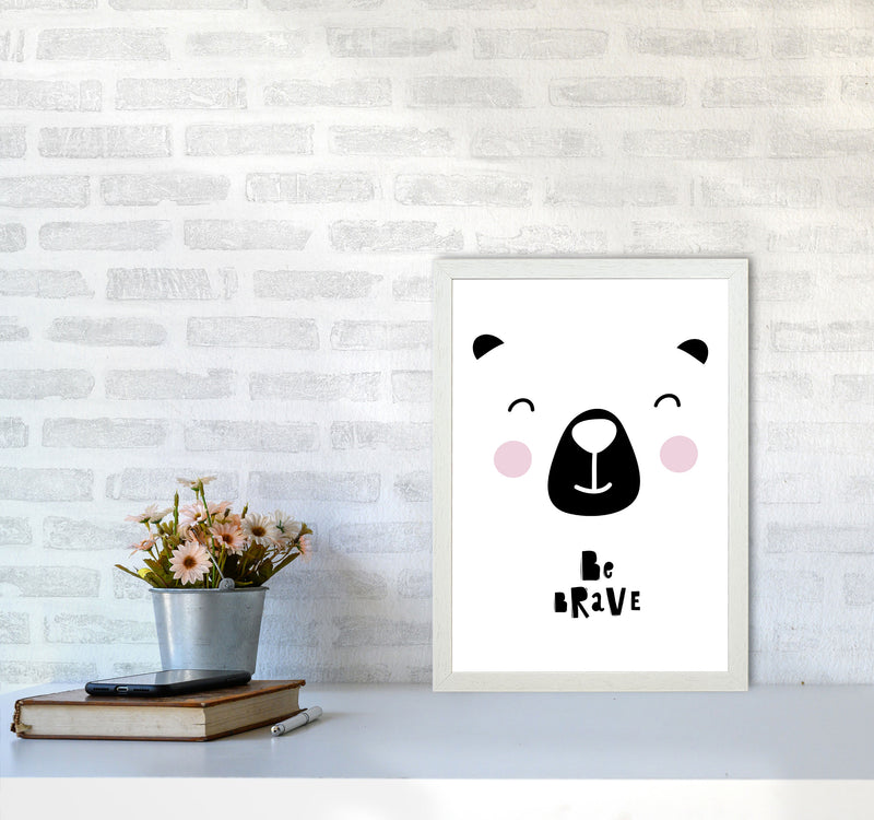 Be Brave Bear Face Framed Typography Wall Art Print A3 Oak Frame