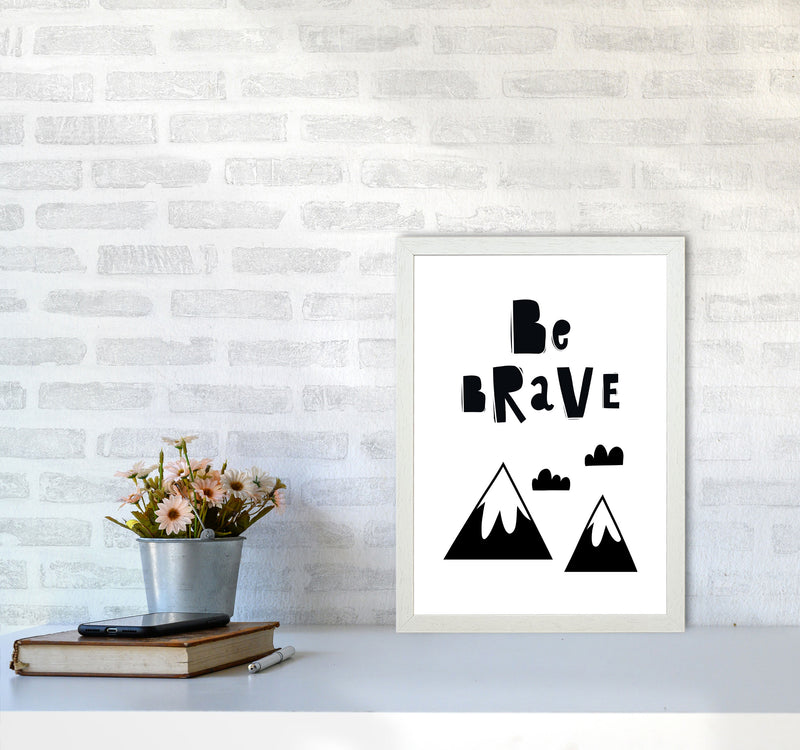 Be Brave Scandi Mountains Framed Typography Wall Art Print A3 Oak Frame