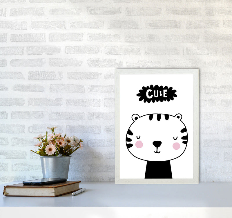 Cute Scandi Tiger Modern Print Animal Art Print A3 Oak Frame