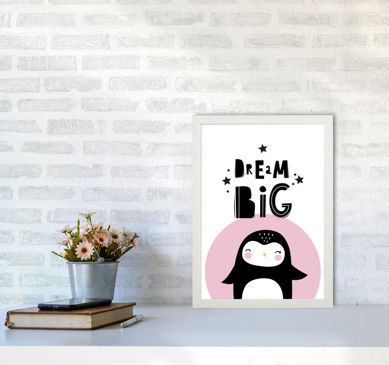 Dream Big Penguin Framed Nursey Wall Art Print A3 Oak Frame