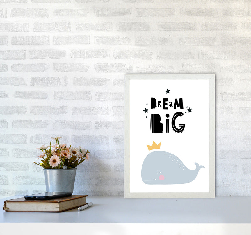 Dream Big Whale Framed Nursey Wall Art Print A3 Oak Frame