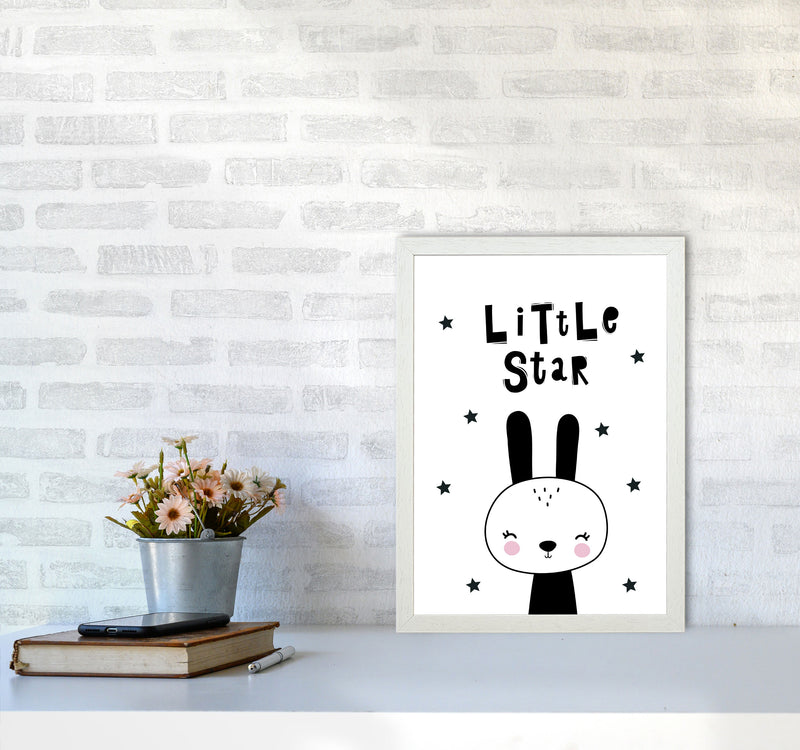 Little Star Bunny Framed Nursey Wall Art Print A3 Oak Frame