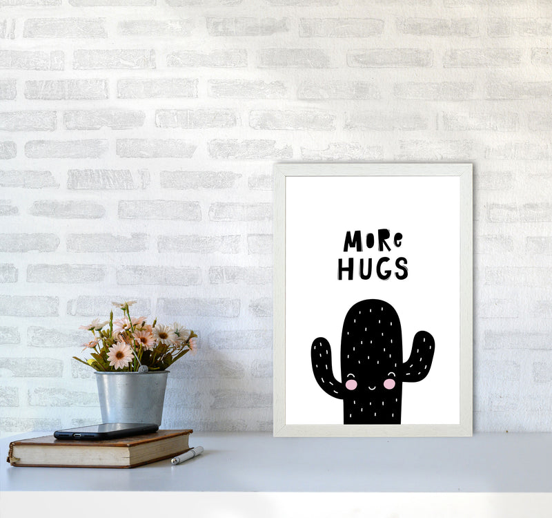 More Hugs Cactus Framed Typography Wall Art Print A3 Oak Frame