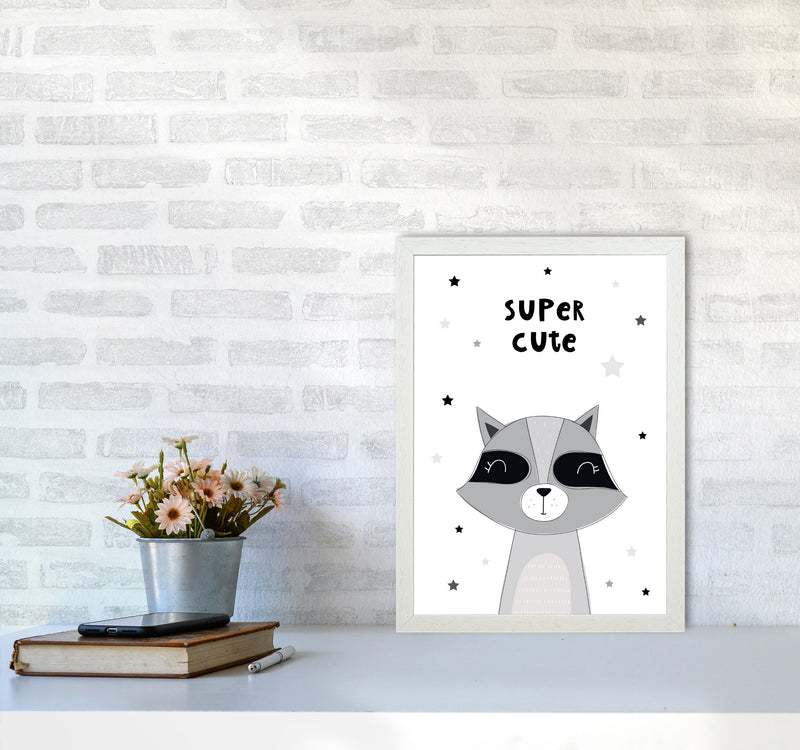 Super Cute Raccoon Framed Nursey Wall Art Print A3 Oak Frame