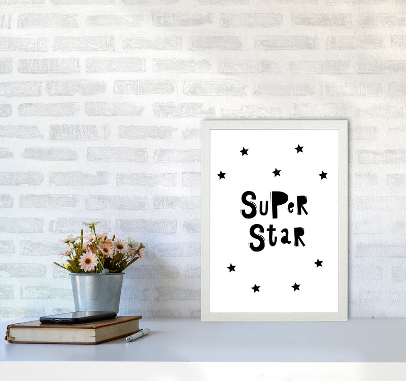 Super Star Scandi Framed Nursey Wall Art Print A3 Oak Frame