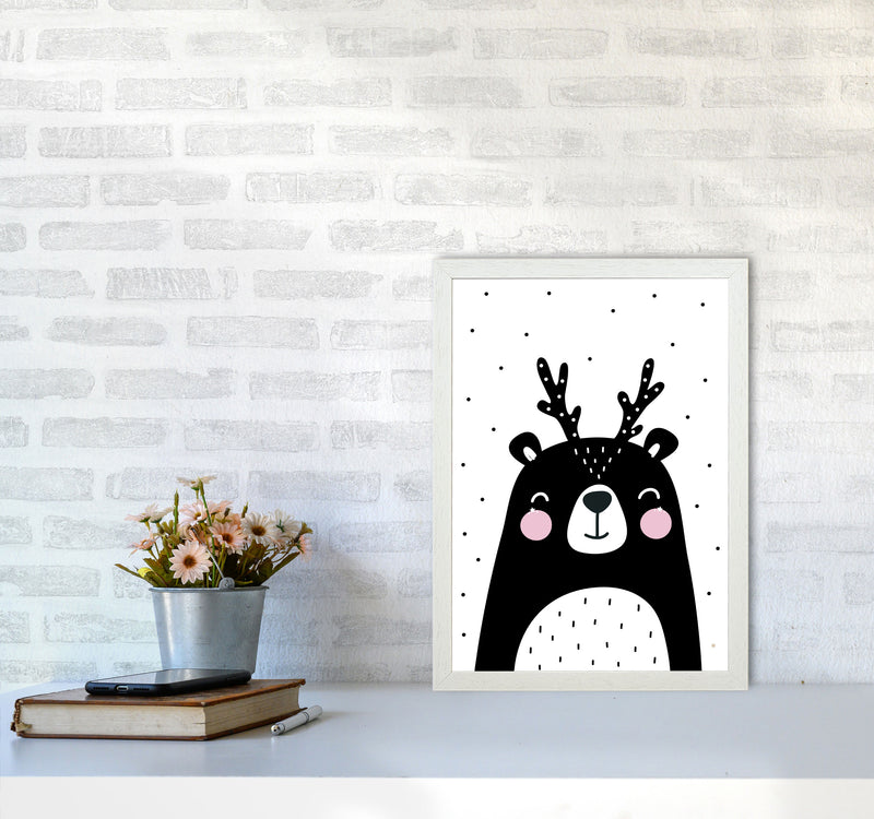 Black Bear With Antlers Modern Print Animal Art Print A3 Oak Frame