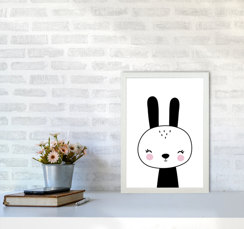 Black And White Scandi Bunny Modern Print Animal Art Print A3 Oak Frame