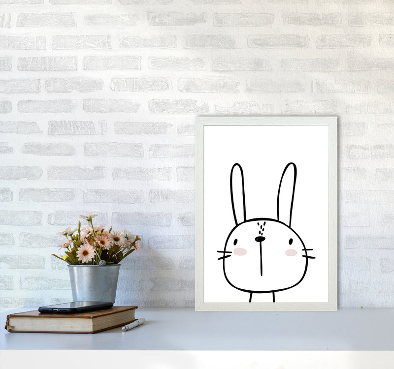 White Bunny Modern Print, Animal Art Print A3 Oak Frame