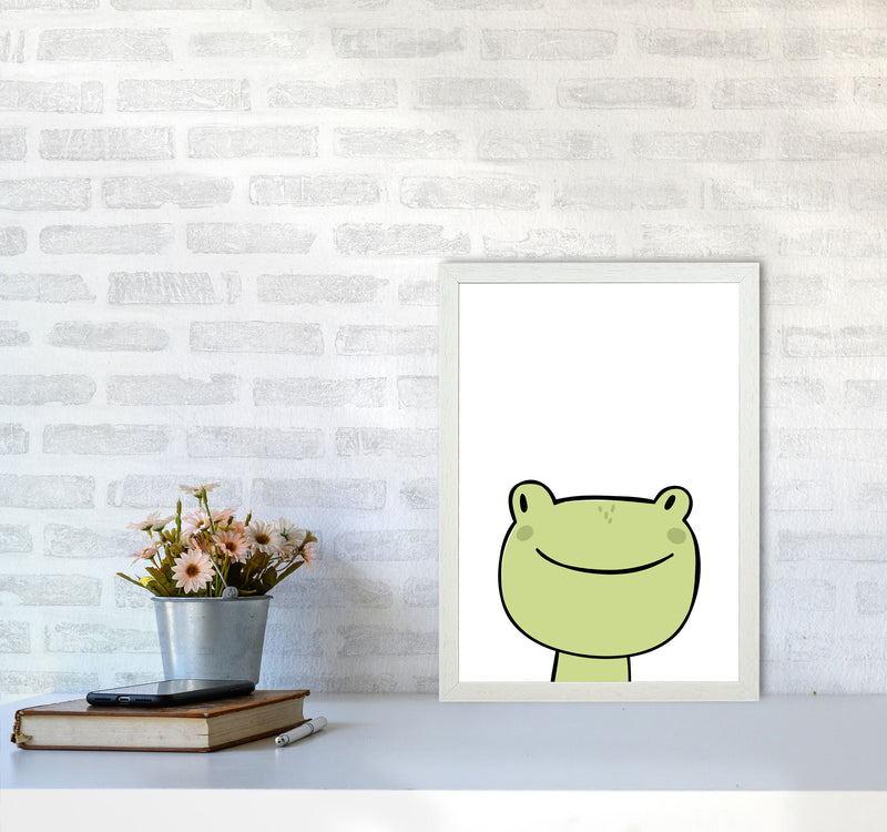 Scandi Frog Framed Nursey Wall Art Print A3 Oak Frame