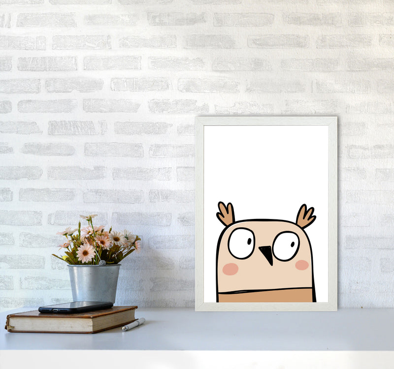 Scandi Owl Framed Nursey Wall Art Print A3 Oak Frame
