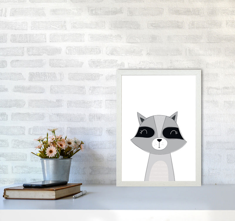Scandi Raccoon Framed Nursey Wall Art Print A3 Oak Frame