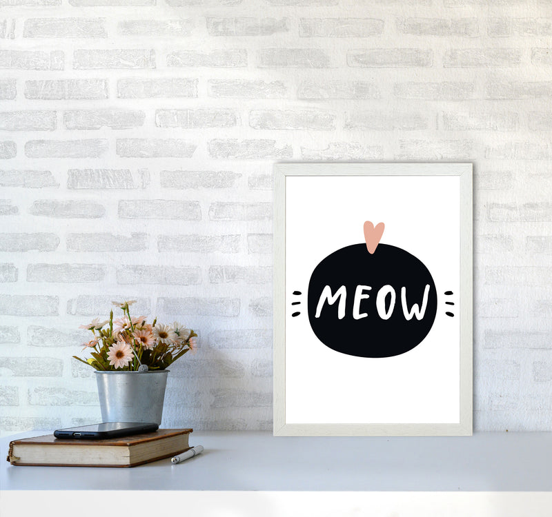Meow Framed Typography Wall Art Print A3 Oak Frame