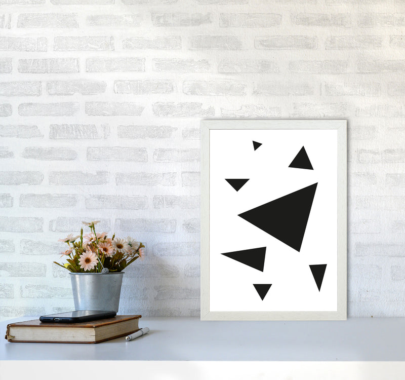 Black Abstract Triangles Modern Print A3 Oak Frame