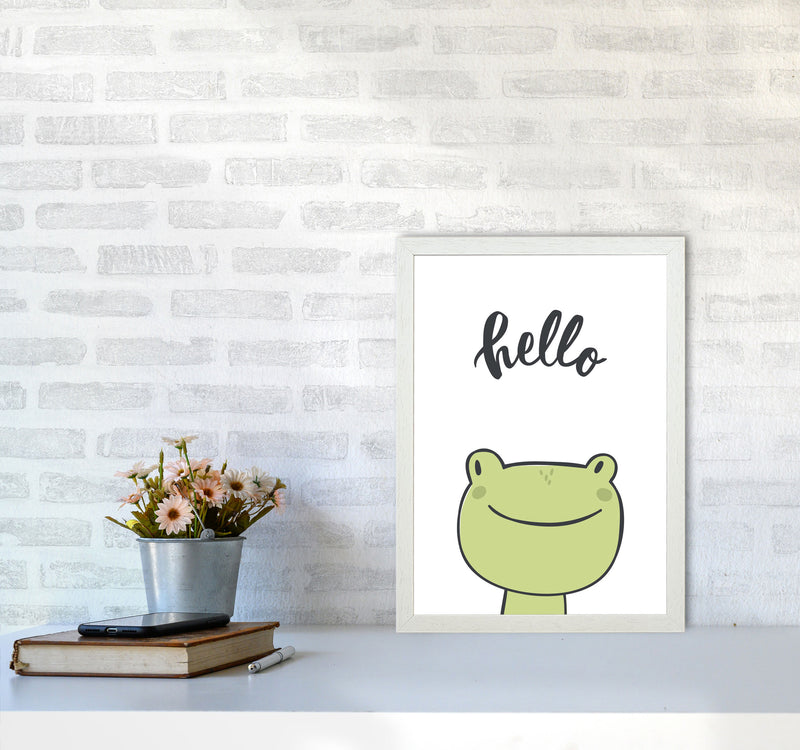 Hello Frog Modern Print Animal Art Print A3 Oak Frame