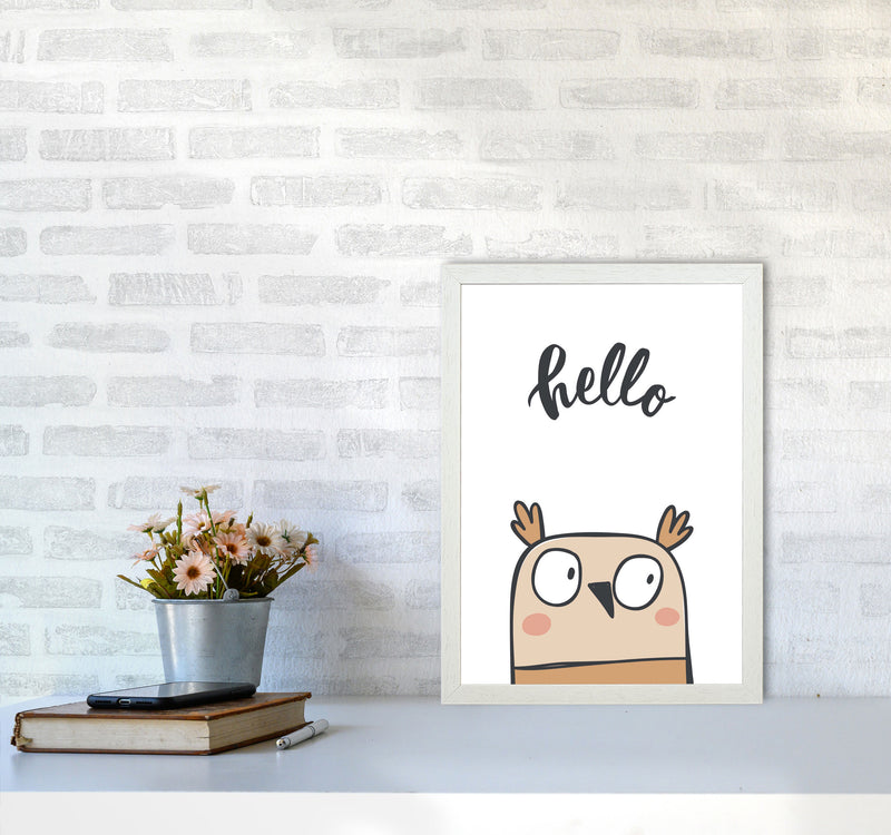 Hello Owl Modern Print Animal Art Print A3 Oak Frame