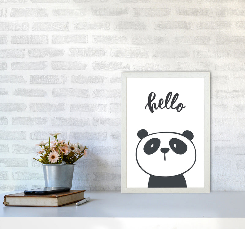 Hello Panda Modern Print Animal Art Print A3 Oak Frame