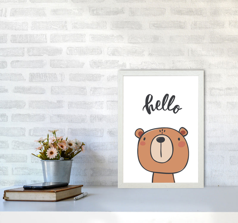 Hello Bear Modern Print Animal Art Print A3 Oak Frame