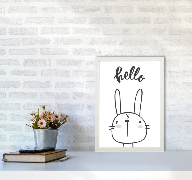 Hello Bunny Modern Print Animal Art Print A3 Oak Frame