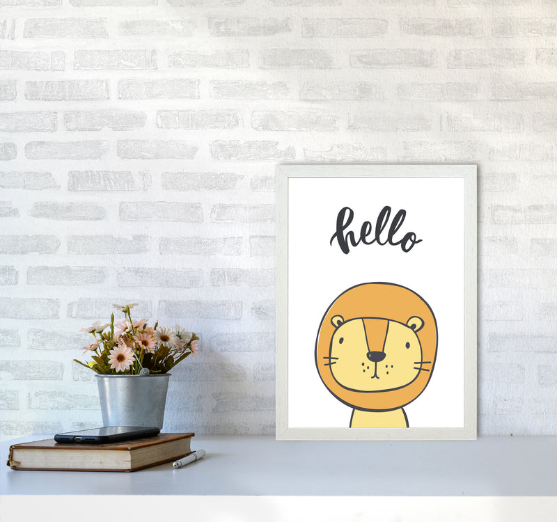 Hello Lion Modern Print Animal Art Print A3 Oak Frame