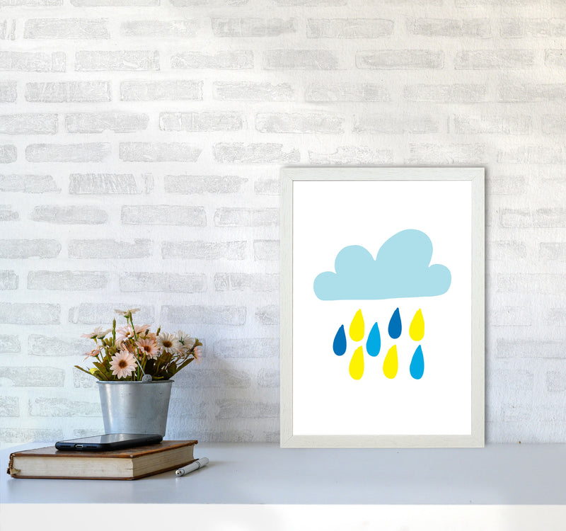Blue Rain Cloud Modern Print A3 Oak Frame