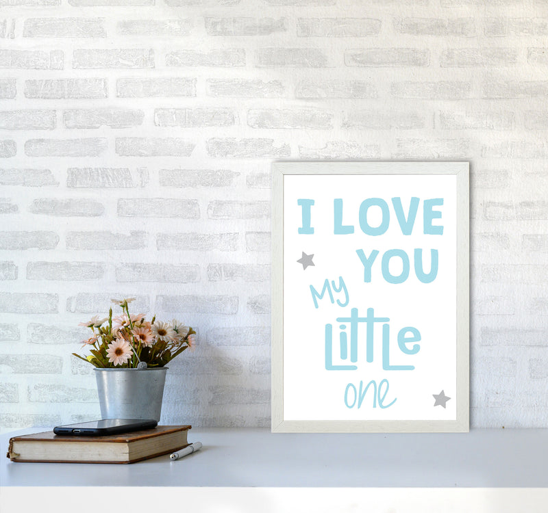 I Love You Little One Blue Framed Nursey Wall Art Print A3 Oak Frame