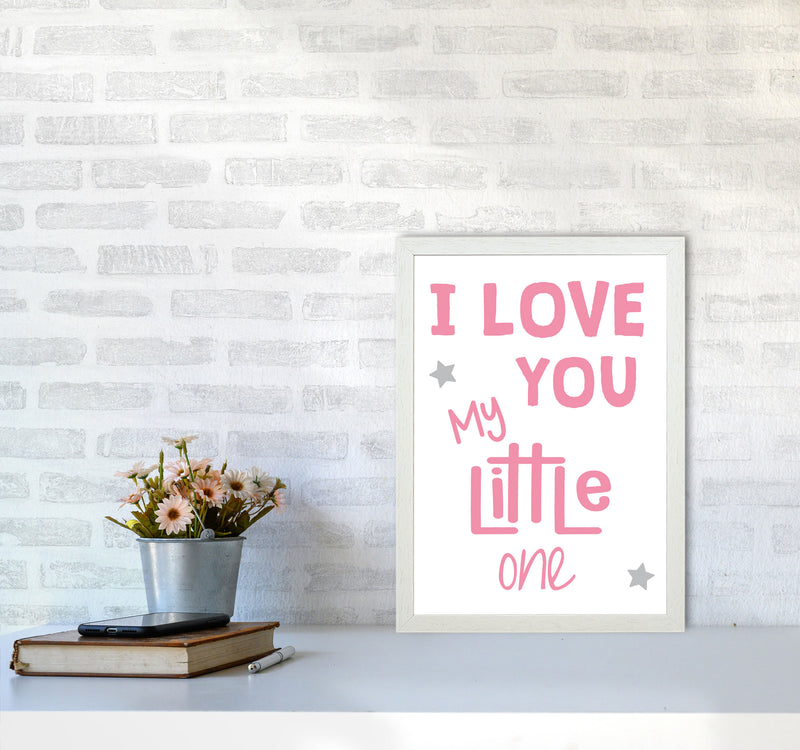 I Love You Little One Pink Framed Nursey Wall Art Print A3 Oak Frame
