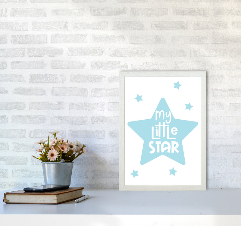 My Little Star Blue Framed Nursey Wall Art Print A3 Oak Frame