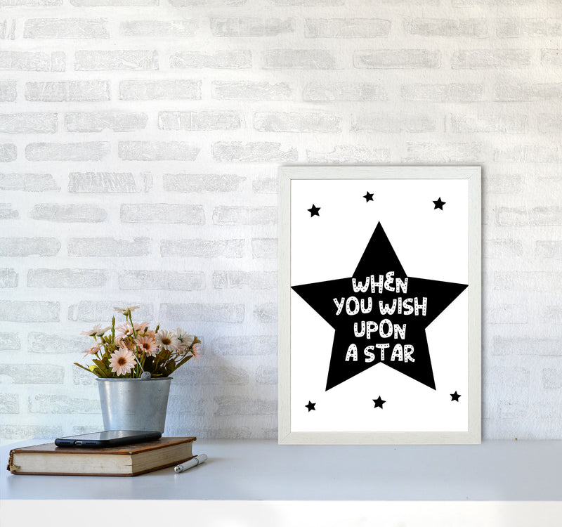 Wish Upon A Star Black Framed Nursey Wall Art Print A3 Oak Frame
