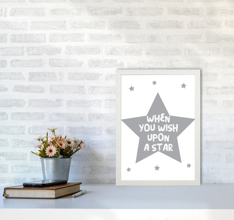 Wish Upon A Star Grey Framed Nursey Wall Art Print A3 Oak Frame