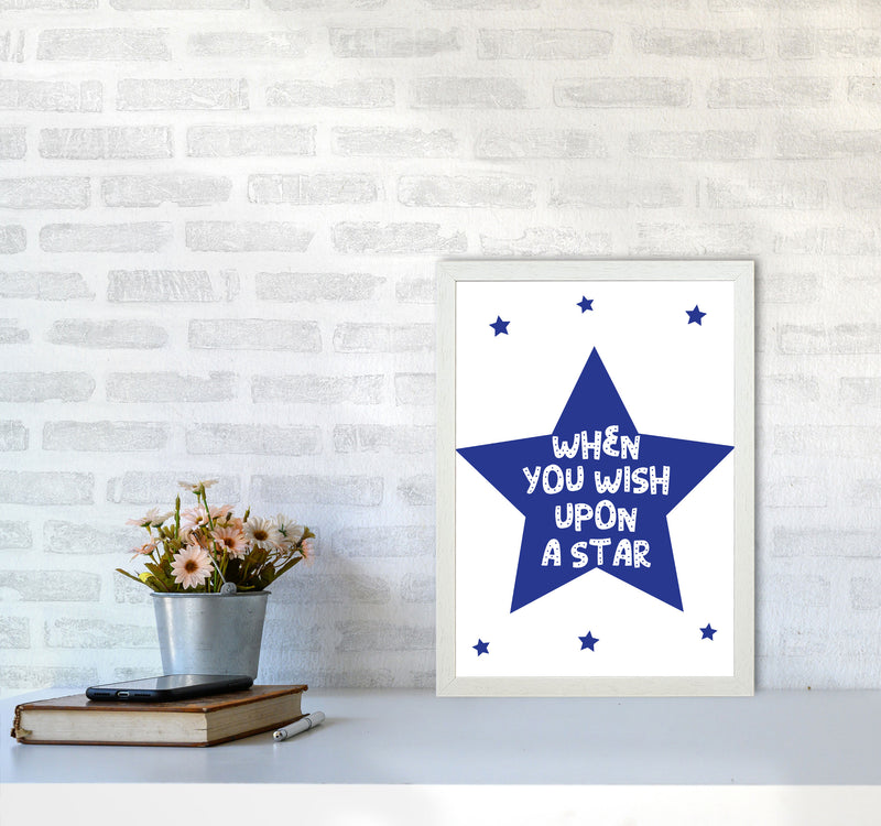 Wish Upon A Star Navy Framed Nursey Wall Art Print A3 Oak Frame