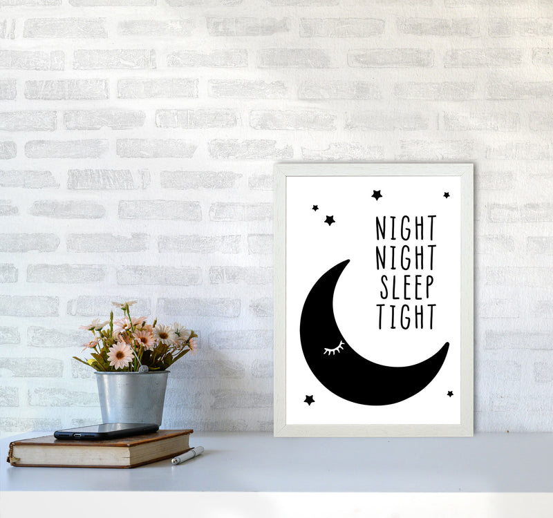 Night Night Moon Black Framed Nursey Wall Art Print A3 Oak Frame