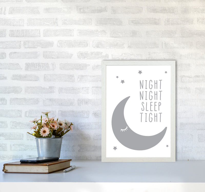 Night Night Moon Grey Framed Nursey Wall Art Print A3 Oak Frame