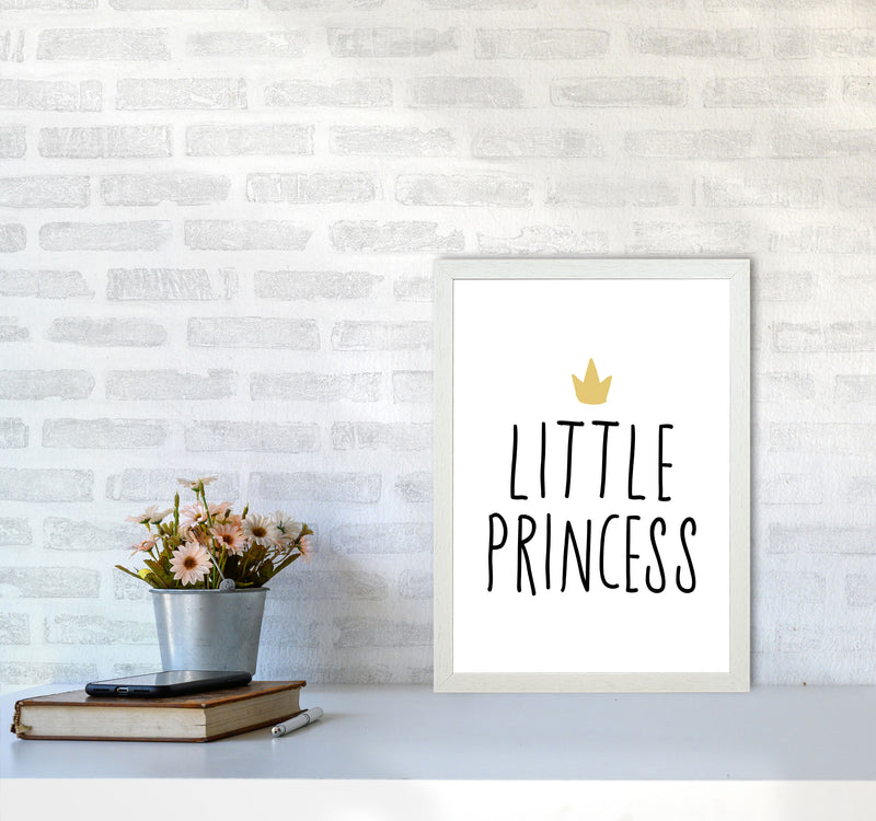 Little Princess Black And Gold Framed Nursey Wall Art Print A3 Oak Frame
